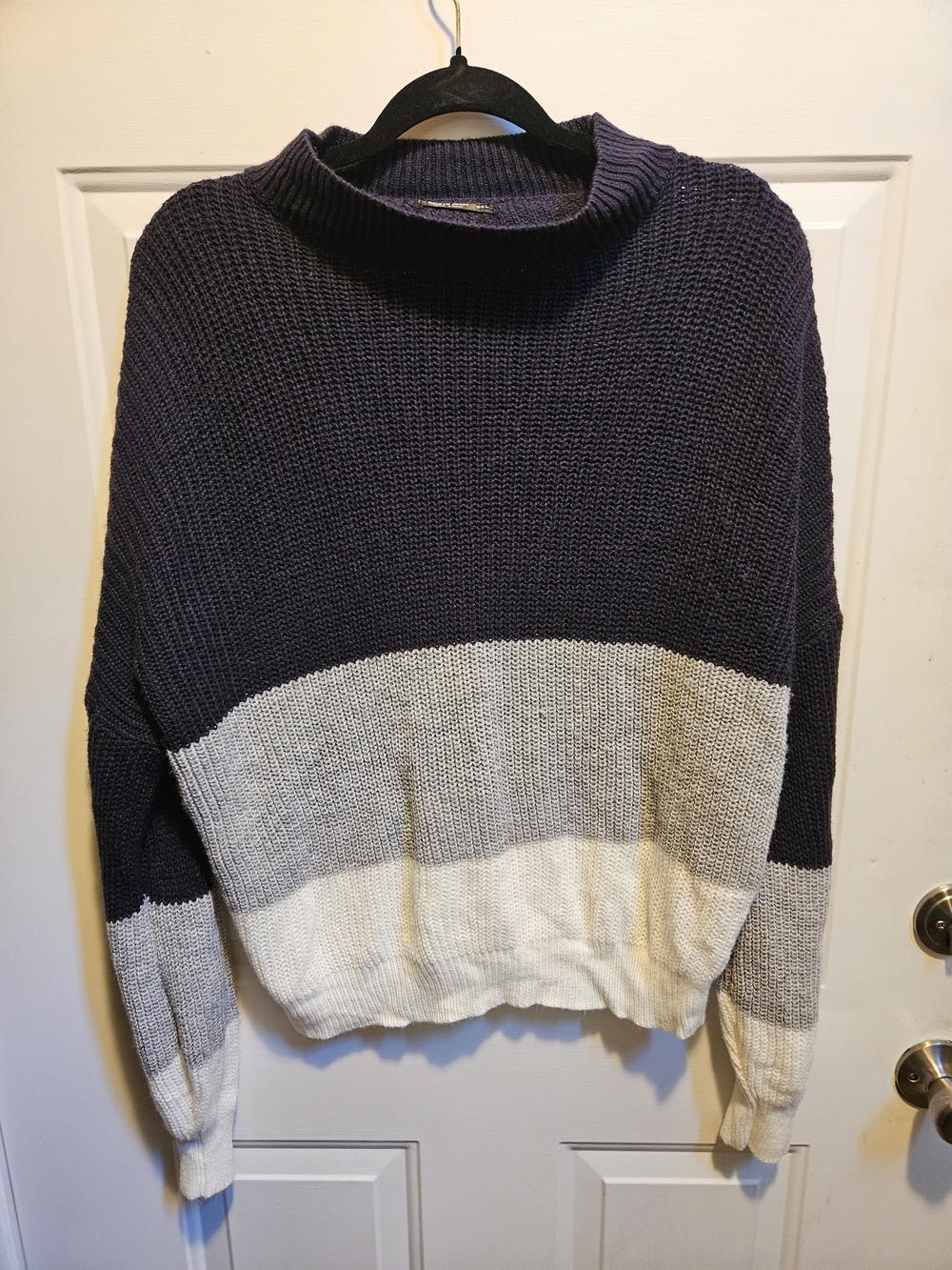 SHEIN Colorblock Cowl Sweater - Navy, Gray & Cream